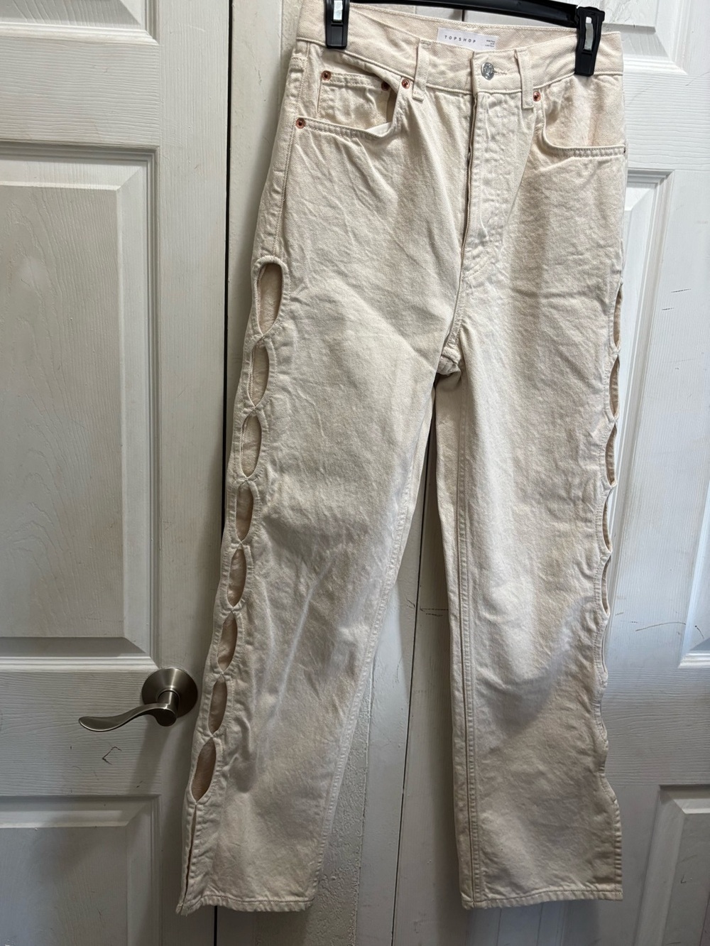 Topshop Cream Cutout-Side Chinos for women